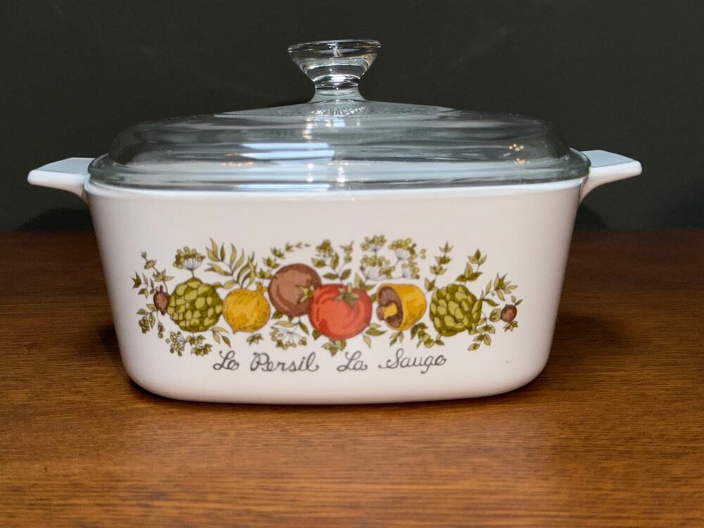 Vintage CorningWare Spice of Life Le Persil La Sauge Casserole Dish W/ Pyrex Lid